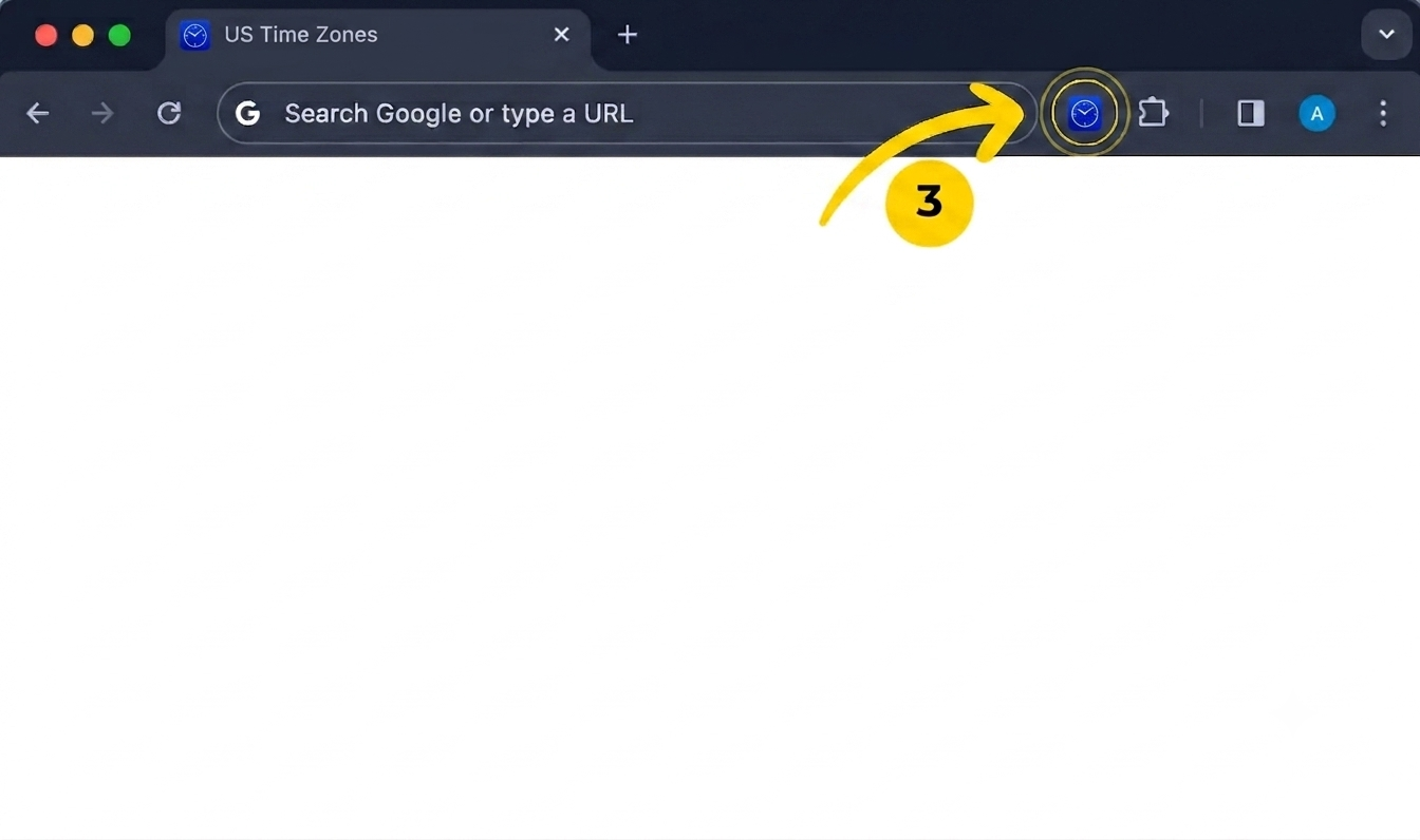 Click the pinned US Time Zones icon in the Chrome toolbar